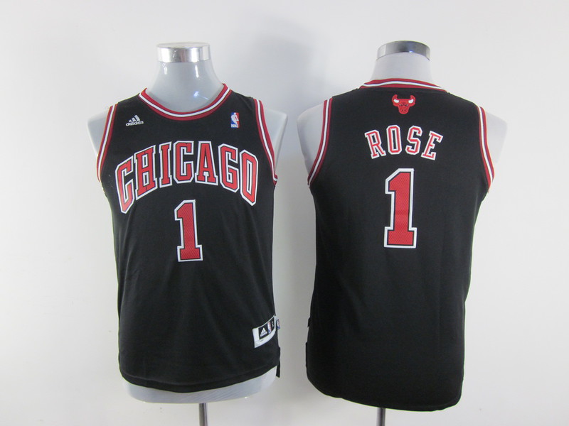  NBA Kids Chicago Bulls 1 Derrick Rose New Revolution 30 Swingman Youth Black Jersey